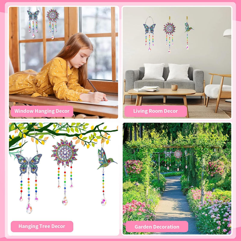 Crafts for Kids Ages 8-12, Birthday Gifts Presents Girls Diamond Art Kits | 6 7 8 9 10 Year Old Girls Gifts, Diamond Painting for Girl Toys Age 5-11 Wind Chimes Crystal Window Suncatcher for Home Decor
