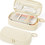 SUNEE Cute Pencil Case, Soft Corduroy Large Capacity Pencil Pouch, Aesthetic Zipper Pencil Bag, Big Storage Pen Organizer for Stationery, Pencil Box Back to School Supplies for Teen Girls Boys, Beige