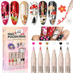 12 Colors Nail Art Pens Set, 3D Nail Polish Pens, Quick-Drying Acrylic Paint Markers, 0.7mm Dotting Painting Liner Brush for DIY Nail Design, Home & Salon Manicure Tools