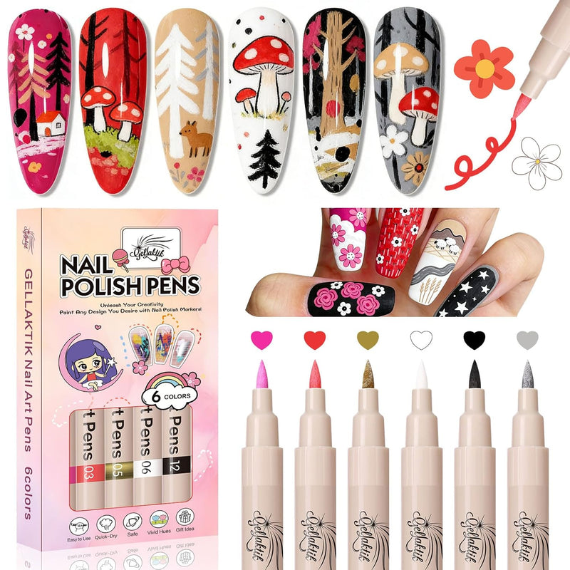 12 Colors Nail Art Pens Set, 3D Nail Polish Pens, Quick-Drying Acrylic Paint Markers, 0.7mm Dotting Painting Liner Brush for DIY Nail Design, Home & Salon Manicure Tools