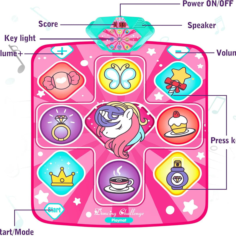Dance Mat with LED Lights, Adjustable Volume, 5 Game Modes, Portable Music Dance Mat for Kids and Adults