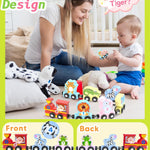 wooden 11 pc magnetic train set for 1-3 years old toddlers, montessori toys, educational sensory gifts, non-toxic wood