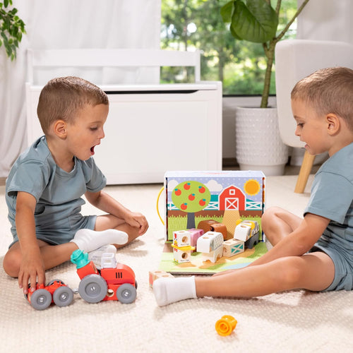 Melissa & Doug Blockables Farm Snap and Play Connectable Wooden Blocks Play Set for Preschoolers (56 Pcs)