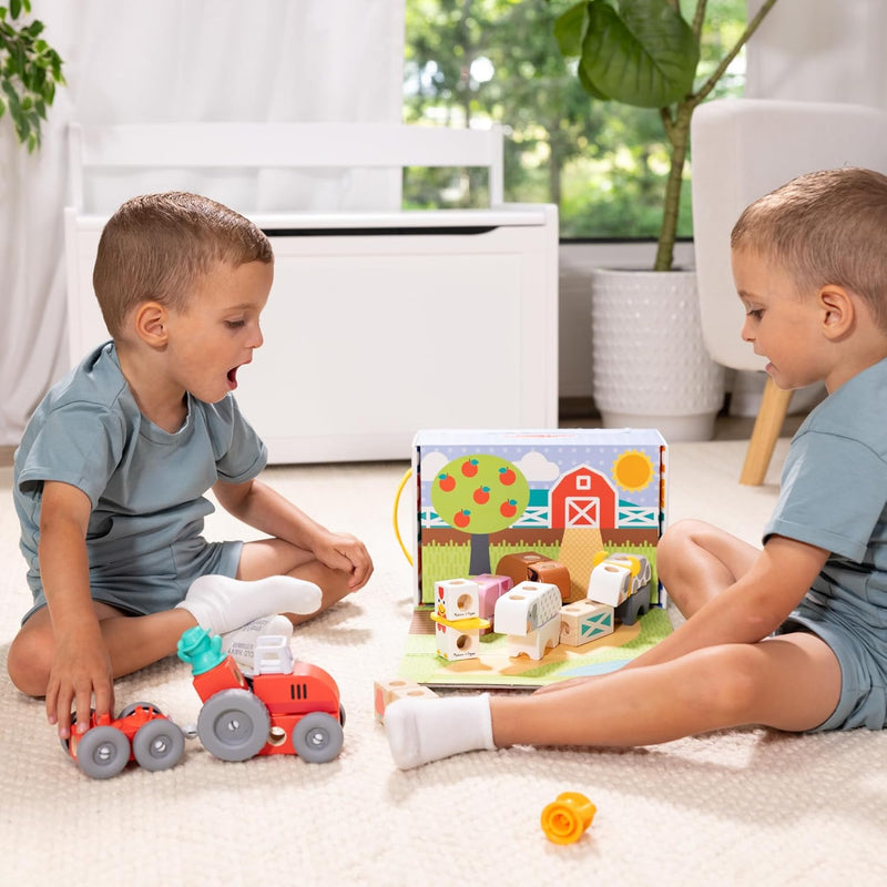 Melissa & Doug Blockables Farm Snap and Play Connectable Wooden Blocks Play Set for Preschoolers (56 Pcs)