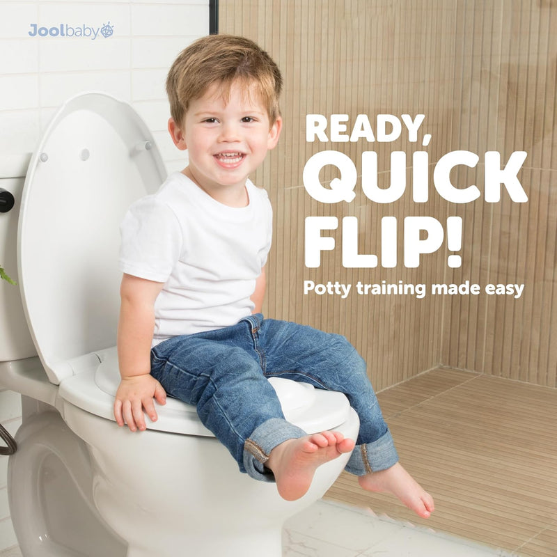 Jool Baby Quick Flip Toilet Seat with Built-in Potty & Splash Guard for Toddler Training, Slow Close (Elongated)