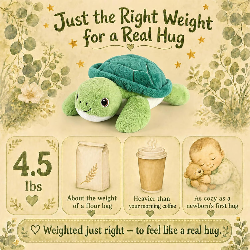 gnomantic Turtle Weighted Stuffed Animals - 22 Inch 4.5 Pounds Weighted Plushies Sea Turtle Stuffed Animal - Big Tortoise Plush Pillow - Cute Plush Toys Gifts for Kids & Adults (Green)