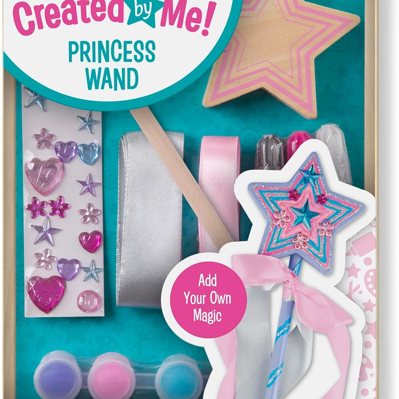 Melissa & Doug Created By Me! Paint & Decorate Your Own Wooden Princess Wand Craft Kit, Pink Princess Crafts Great for Rainy Days, Toys for Kids Ages 4+