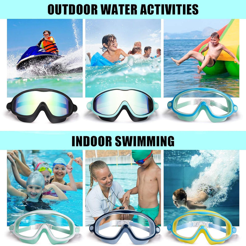 Seago Swim Goggles 2 Pack Anti-Fog Anti-UV Wide View Swimming Goggles for Kids 3-14