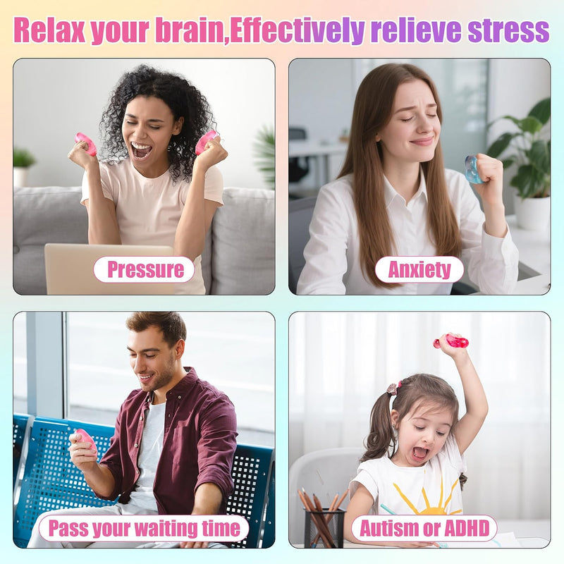 2-Pack Stress Cube Set: Quiet Squishy Toys for Anxiety Relief & Improve Focus, Durable, Sensory Squeeze Blocks for Adult Kid in Classroom Office Home Car (2” Wide, Blue & Pink)