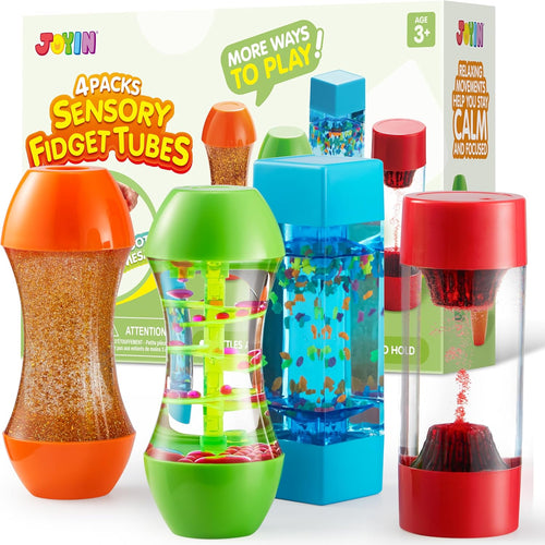 JOYIN 4-Pack Fidget Tubes: Sensory, Stress Relief Toys for Kids, Autism, Classroom