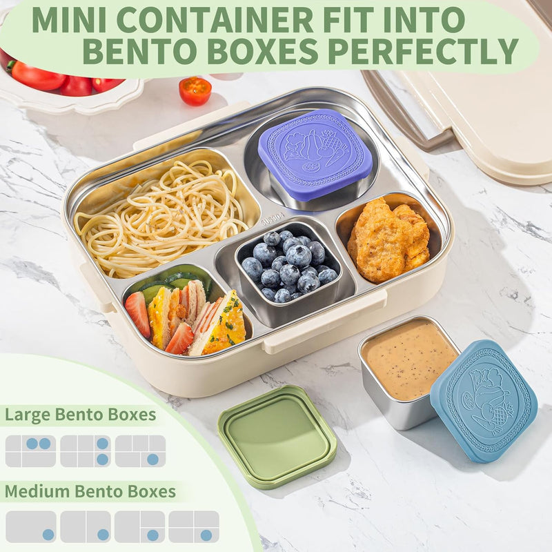 SANEXC 6 Oz Stainless Steel Snack Containers for Kids - 6 Pack Metal Food Containers with Lids Silicone Easy Open 100% Leak Proof BPA Free Reusable Baby Lunch Box for Daycare Travel and Office