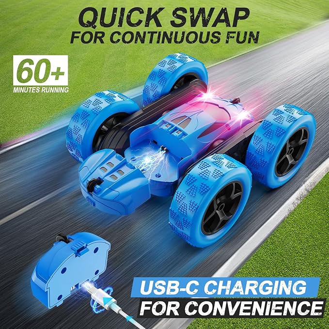 4WD High-Speed Stunt RC Car with 360° Flips & USB-C Fast Charging – Blue Edition