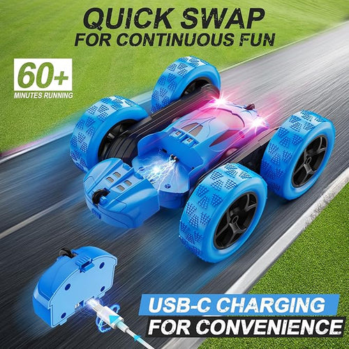 4WD High-Speed Stunt RC Car with 360° Flips & USB-C Fast Charging – Blue Edition