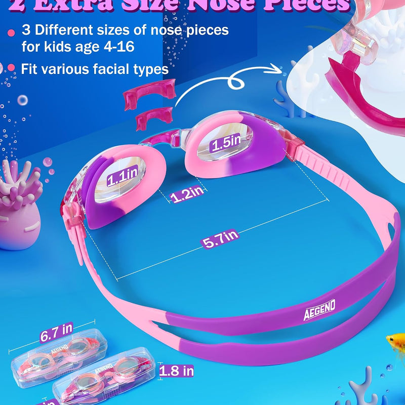 Aegend 2 Pack Kids Goggles, Swimming Goggles for Kids Age 4-16 Boys and Girls Youth, Anti-Fog Waterproof Anti-UV Pool Goggles