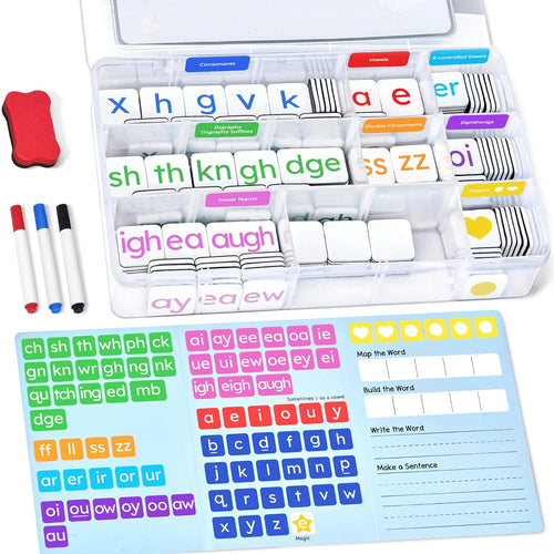 JoyCat 265 Phonics Magnetic Letter Tiles- Hooked on Phonics, ABC Reading Games Set with Word-Building Folder & Storage Case, Letter Sound Alphabet Letters, Preschool Pre k Classroom Materials