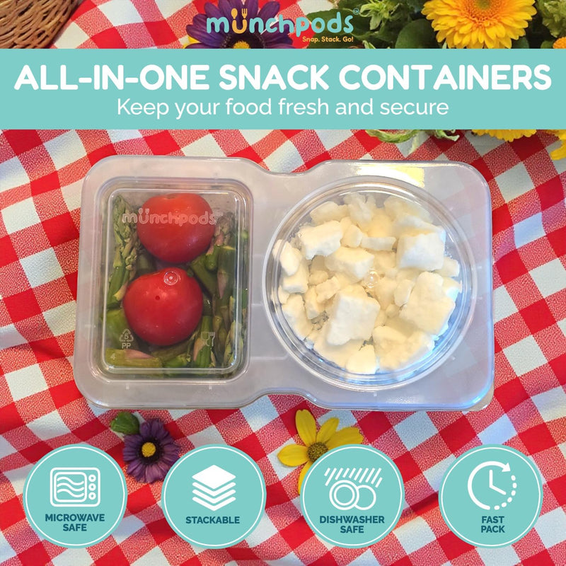 Reusable Snack Containers with Lids 20 Pack (40 Pieces) Portion control, Snack Pack Containers 2 Double Compartment Snack Containers for Kids On the Go Meals, Camping Snack Tray Prep