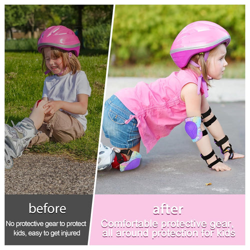 Fioday Kids Knee Pads Set with Adjustable Elbow Pads and Wrist Guard for Roller Skates Cycling Skateboard, 3-8 Years, Rainbow Unicorn