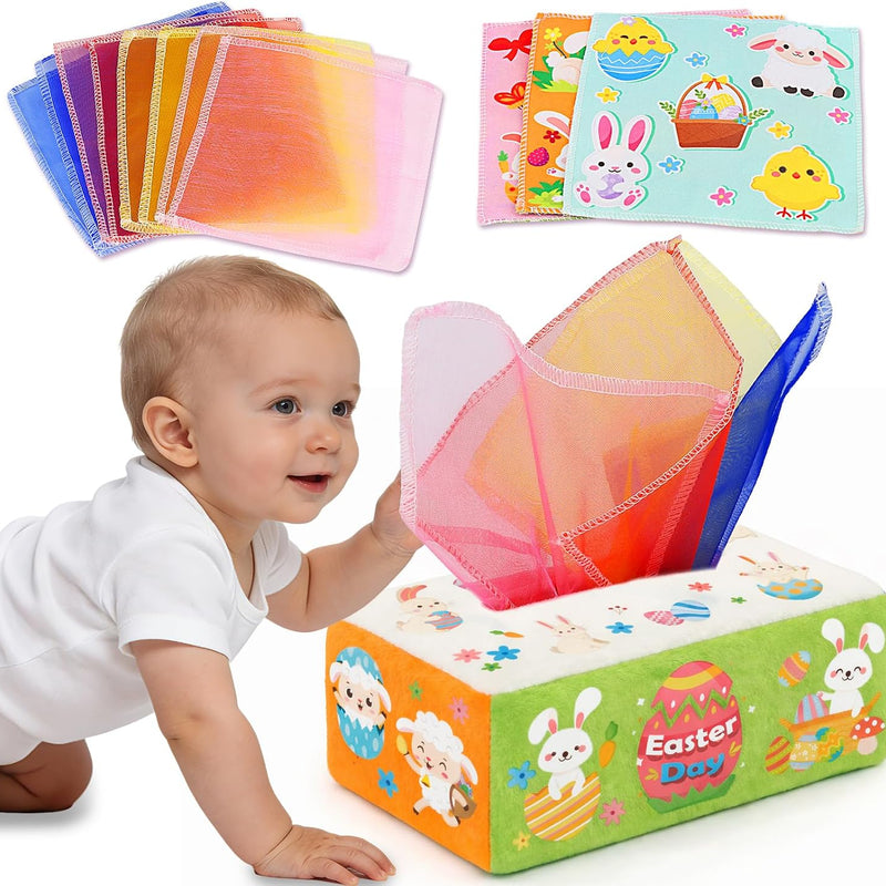 Baby Toys 6-12 Months: Baby Tissue Box 6 Month Old Montessori Toy | Pulling Play Scarf Soft Box with Crinkle Paper - Infant Sensory Toy for Babies 7 8 9 10 Month Old 1st Birthday Boy Girl Gifts