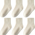 Toddler Grip Socks with Non-Slip Unisex Baby Stripe Crew Cotton Socks | Retro Seamless Ankle Socks for Girls Boys 6 Pairs