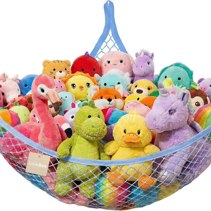 Lazebox Stuffed Animal Net Hammock for Plushie Toys, Stuffed Animal Hammock Corner for Kids' Room Decor, Ideas for Organizing Stuffy Collection, White, L (67" x 40" x 40")-Pack of 1