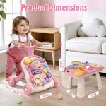 QDRAGON 3 in 1 Baby Walker and Activity Center for Girl 12-18 Months, Pink | Baby Push Walker, Sit to Stand Learning to Walk, Early Educational Push Toys with Music Panel for Infant Toddler