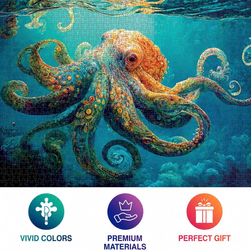 Cross & Glory | Jigsaw Puzzles 1000 Pieces for Adults | Deep Blue Octopus Odyssey | Ocean Octopus Puzzles for Adults | Challenging Brain Teaser Ocean Puzzle | 20 x 27 Inches