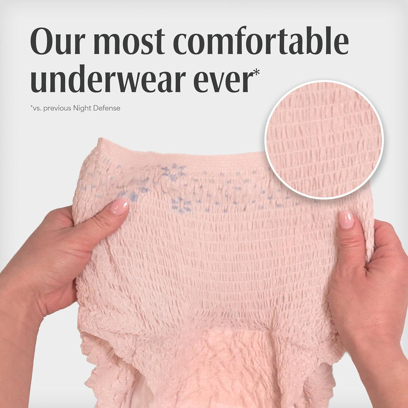 Depend Night Defense Adult Diapers, Incontinence & Postpartum Bladder Leak Underwear for Women, Disposable, Overnight, Large, Blush, 22 Count, Packaging May Vary