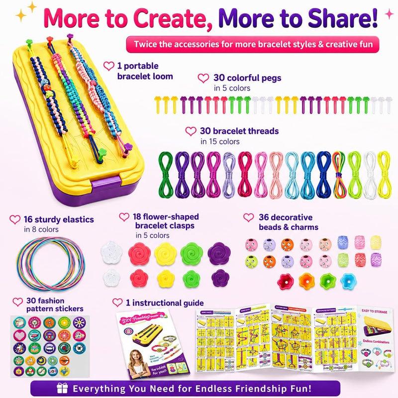 DDAI Arts and Crafts for Kids Age 8-12 Friendship Bracelet Making Kit for Girls - Best Birthday Gifts Ideas for Girl 7 9 10 11 Year Old - Popular Bracelets String Maker Toys Set