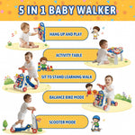 HYES 5 in 1 Baby Push Walker for Baby Boy, Blue | Activity Center Learning to Walk, Sit to Stand, Early Learning Push Toys for Infant, Walking Toys Gift for Toddler Boys