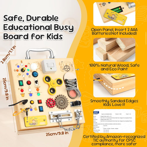 25-in-1 Montessori Busy Board with LED Lights, Sensory Activities for Toddlers 1-3 Years