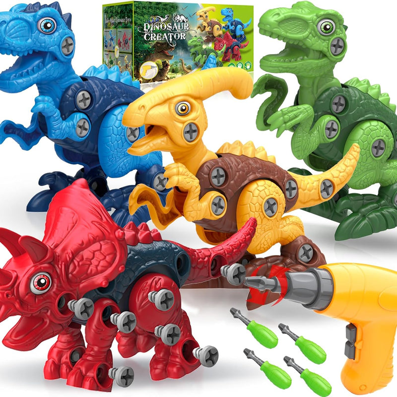 Blue, Red, Yellow, Green Dinosaur Building Kit for Kids, STEM Educational Construction Toy, Ages 3-7