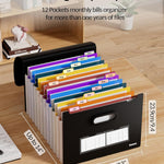 Sooez Upgraded Accordion File Organizer, Expanding File Folder with Deeper 12 Pockets - Never Cover Up Index Tabs, Monthly Bill Paper Receipt Document Organizer, Letter A4 Size for Home Office School