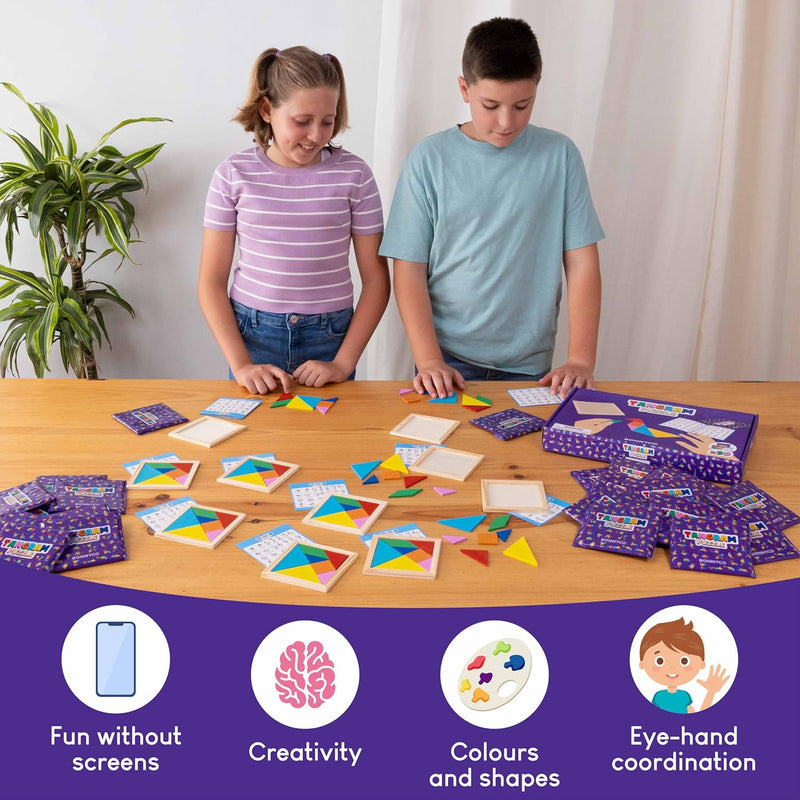 BONNYCO Wooden Tangram Puzzle Set of 30 for Kids Birthday Party Favors