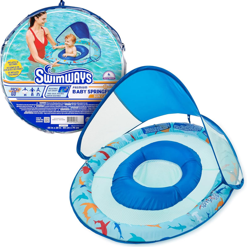 SwimWays Baby Spring Float with Adjustable Canopy and UPF Sun Protection for 9-24 Months