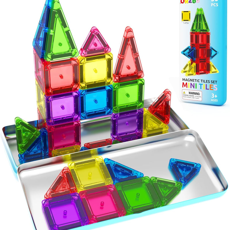 Magnetic Tiles Mini Travel Toddler Set, Magnetic Blocks Building Kids Toys & Games, Montessori Preschool Classroom Must Haves Educational Learning Sensory Toys for 3+ Year Old Boys Girls Birthday Gift