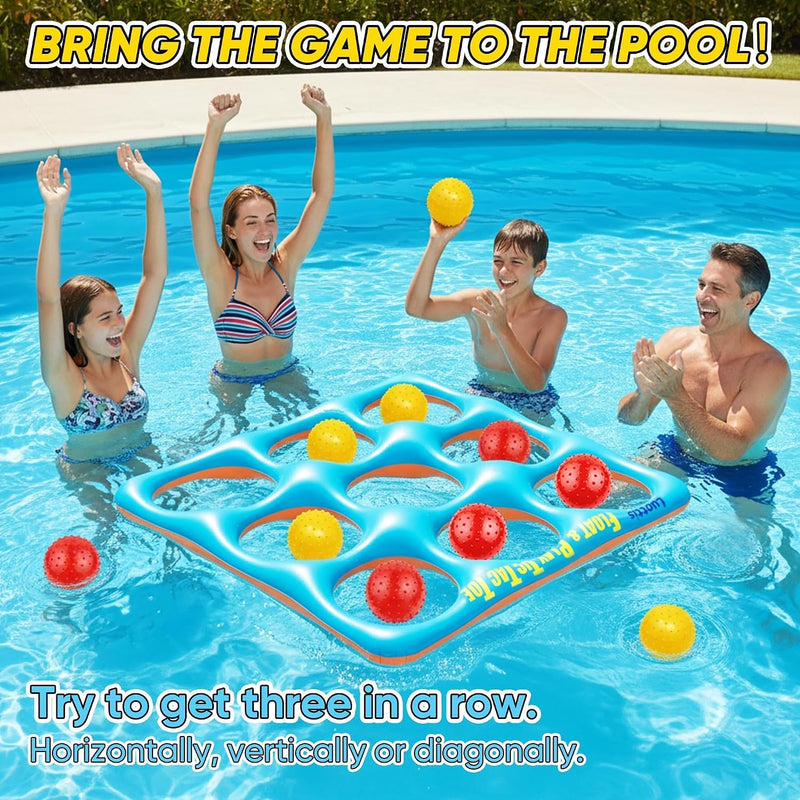 Inflatable Tic Tac Toe Pool Game Set - Fun Pool Toys for Kids Teens Adults | with 10 Balls, for Family, Party, Beach, Outdoor & Indoor, 2-10 Players