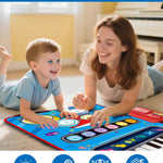 DQMOON Toys for 1 Year Old Boy Gifts, Baby Musical Mat with Piano & Drum, Adjustable Volume, 12-18 Months Toddler Toys, Christmas Birthday Easter Gifts for 1-2 Year Olds Boys Girls (Blue)