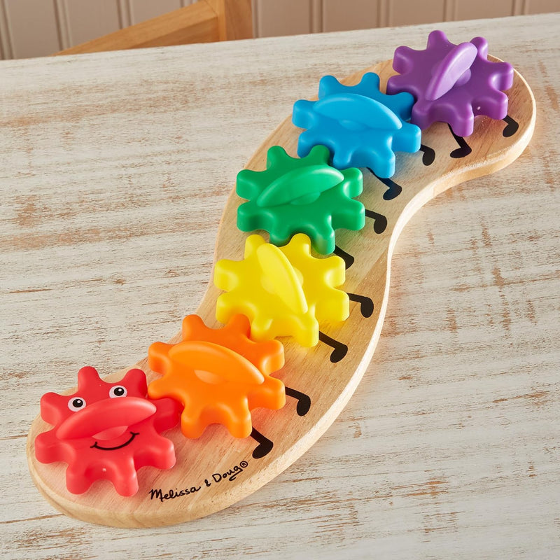 Melissa & Doug Rainbow Caterpillar Gear Toy with 6 Interchangeable Gears | 7 Pcs, Wooden Peg Base, 6 Interchangeable Color Gears, Motor Skill Building Play, Toddler Learning Toys for Kids, Ages 1.5+