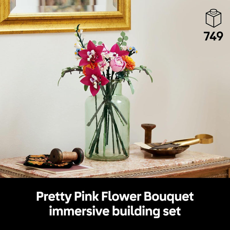 LEGO Botanicals Pretty Pink Flower Bouquet Building Set for Adults - Nature-Inspired Home Decor DIY Kit