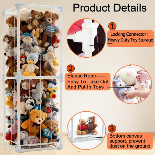 Large Stuffed Animal Storage Organizer, Creative PVC Stuffed Animals Storage Zoo Cage, Vertical Space Saving Large Capacity Plush Toy Zoo Holder for Kidroom Playroom-White