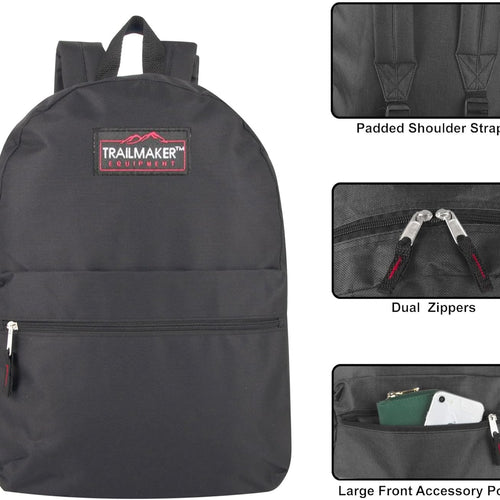 Trail maker Classic 17 inch Backpacks with Adjustable Padded Straps | School Backpacks for Girls, Boys (Black)