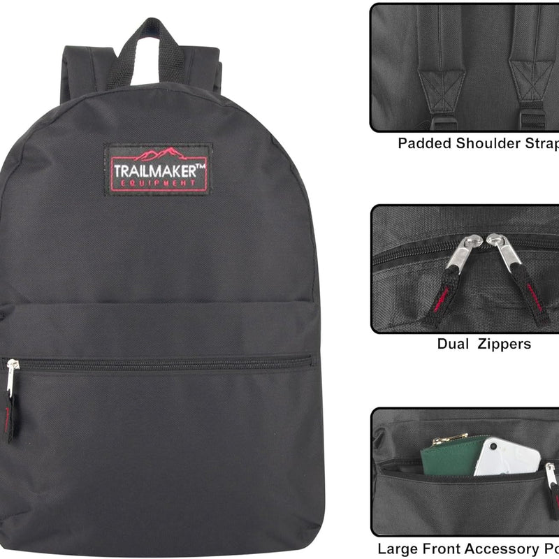 Trail maker Classic 17 inch Backpacks with Adjustable Padded Straps | School Backpacks for Girls, Boys (Black)