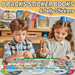 iGetooy 6 Sets Reusable Sticker Book for Toddlers 1-3, Jelly Sticker Books for Toddlers 2-4 Years, Toddler Travel Toys for Kids 2 3 4 Year Old Girls Boys