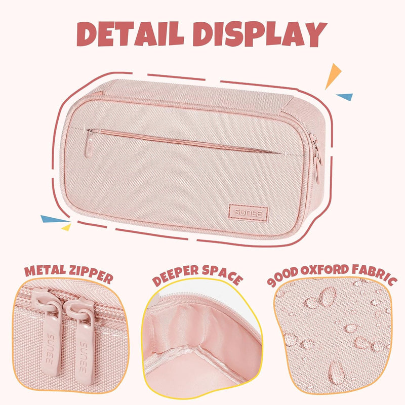 SUNEE Cute Pencil Case, Large Capacity Pencil Pouch, Big Storage Organizer for Stationery, Zipper Pen Bag, Back to School Supplies, Office Organizer Makeup Bag, for Teen Girl Boy Men Women, Pink