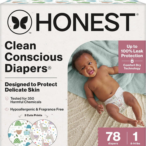 The Honest Company Diapers, All the Alpacas + Turtle Time, Size 1, 78 Count