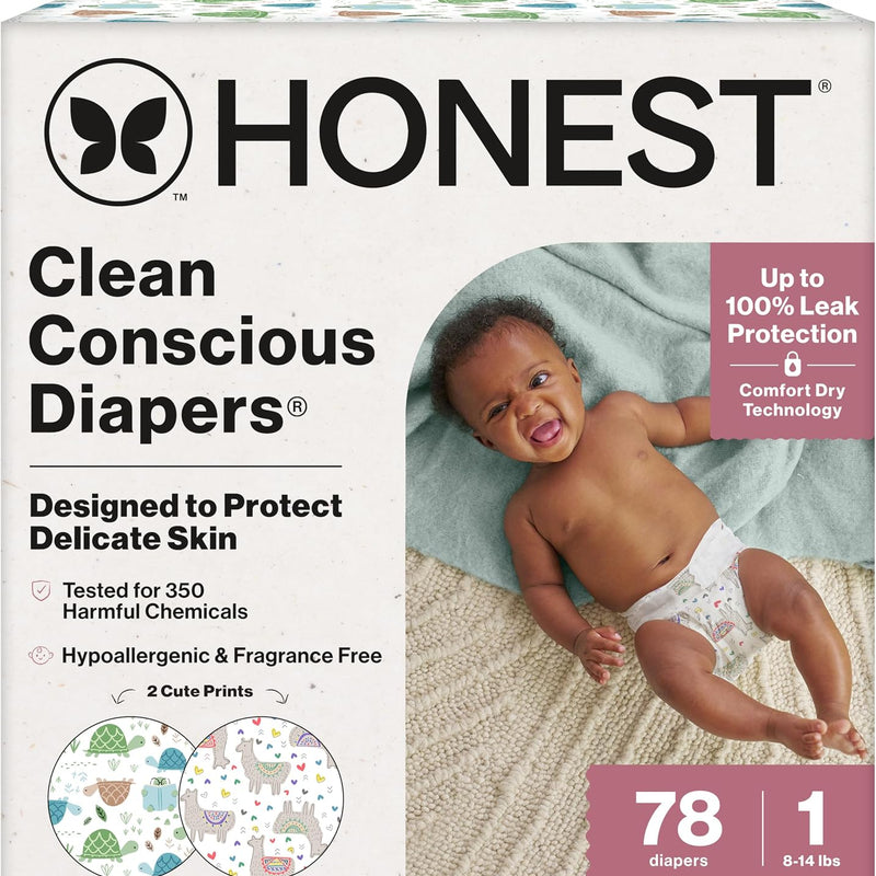 The Honest Company Diapers, All the Alpacas + Turtle Time, Size 1, 78 Count