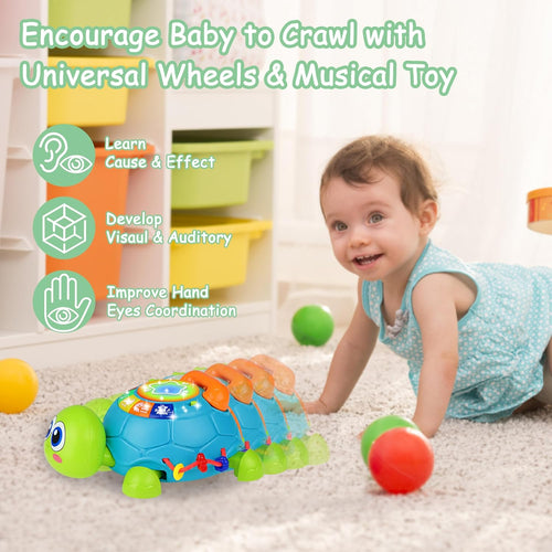 KWYZ Musical Turtle Crawling Toy - Light & Sound Baby Tummy Time Toys for 6-18 Months