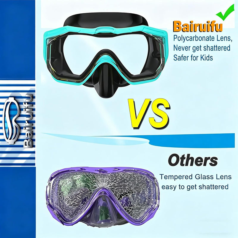 Kids Swim Goggles Snorkel Mask, Latest 3-Window Lens Wide Vision, Crystal Clear, Swimming Goggles Soft Nose Cover