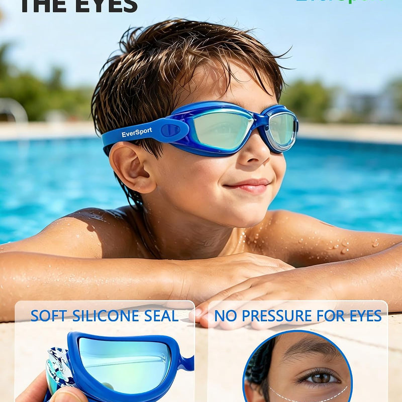 EverSport Kids Swim Goggles, Pack of 2 Swimming Goggles for Children Teens, Anti-Fog Anti-UV Youth Swim Glasses for Age4-16