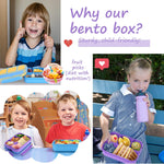 QQKO Bento Lunch Box for Kids Girls Boys, Toddler Kids Lunch Boxes for School, Lunch Containers for Adults with 4 Compartments, Sauce Container, Utensils, Food Picks and Muffin Cups, Purple